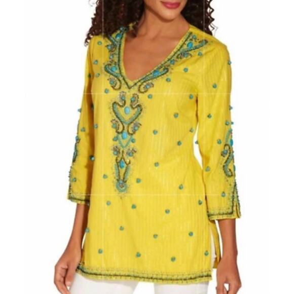 Boston Proper Women's Lightweight Turquoise Baubles Tunic top Yellow Size Medium - Picture 14 of 14